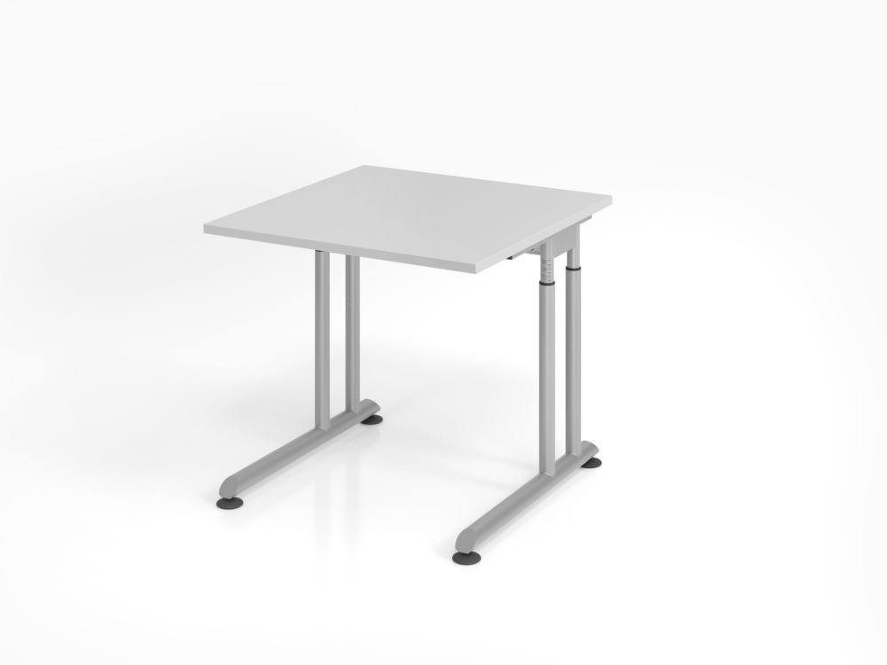 Produktbild Hammerbacher Schreibtisch C-Fuß 80 x 80 cm Arbeitshöhe 68 - 82 cm Grau / Silber
