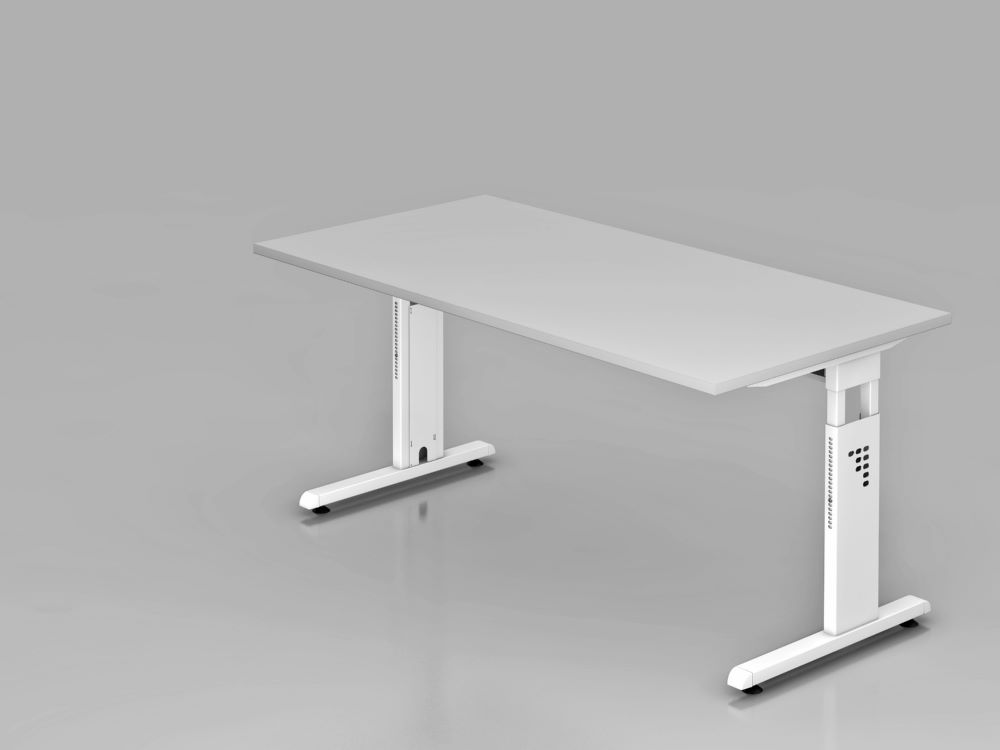 Produktbild Hammerbacher Schreibtisch C-Fuß 160 x 80 cm Grau / Weiß Arbeitshöhe 65 - 85 cm
