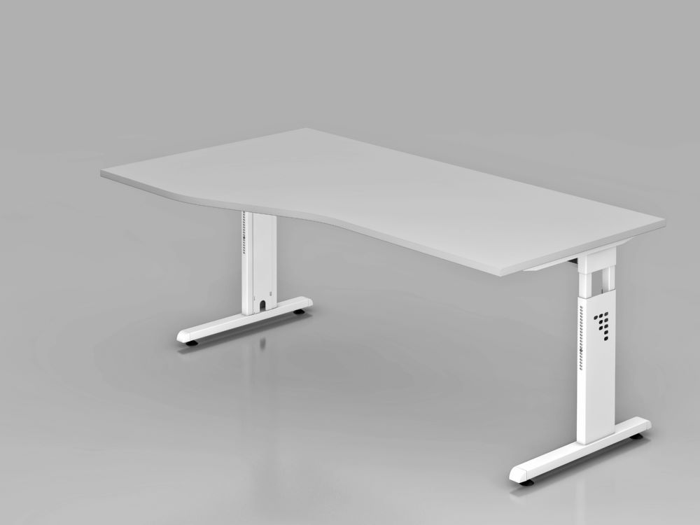 Produktbild Hammerbacher Schreibtisch C-Fuß 180 x 100 / 80 cm höheneinstellbar Grau / Weiß
