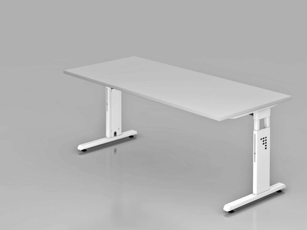 Produktbild Hammerbacher Schreibtisch Höhe 65 - 85 cm 180 x 80 cm Grau C-Fuß Gestell in Weiß