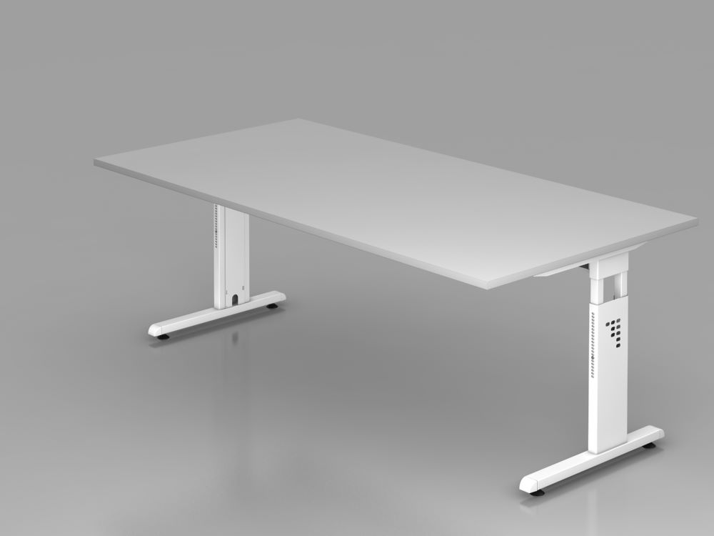 Produktbild Hammerbacher Schreibtisch C-Fuß 2 mm ABS Kante 200 x 100 cm Grau / Weiß