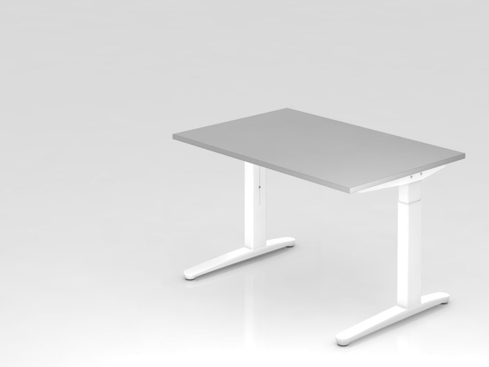 Produktbild Hammerbacher Schreibtisch C-Fuß 120 x 80 cm Grau / Weiß Arbeitshöhe 65 - 85 cm