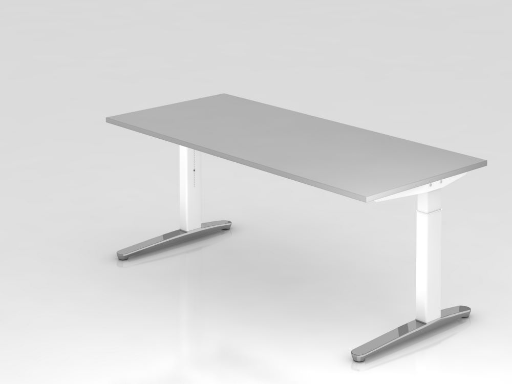 Produktbild Hammerbacher Schreibtisch mit abklappbarer Kabelwanne 180 x 80 cm Grau Weiß