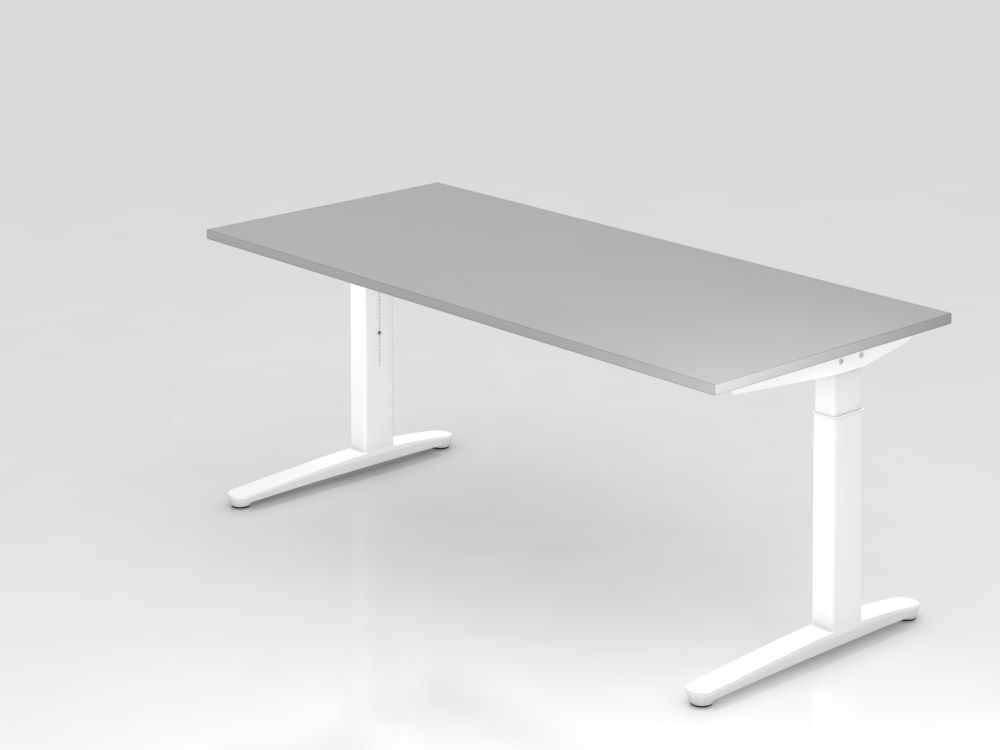 Produktbild Hammerbacher Schreibtisch mit Kabelwanne 180 x 80 cm Grau Weiß