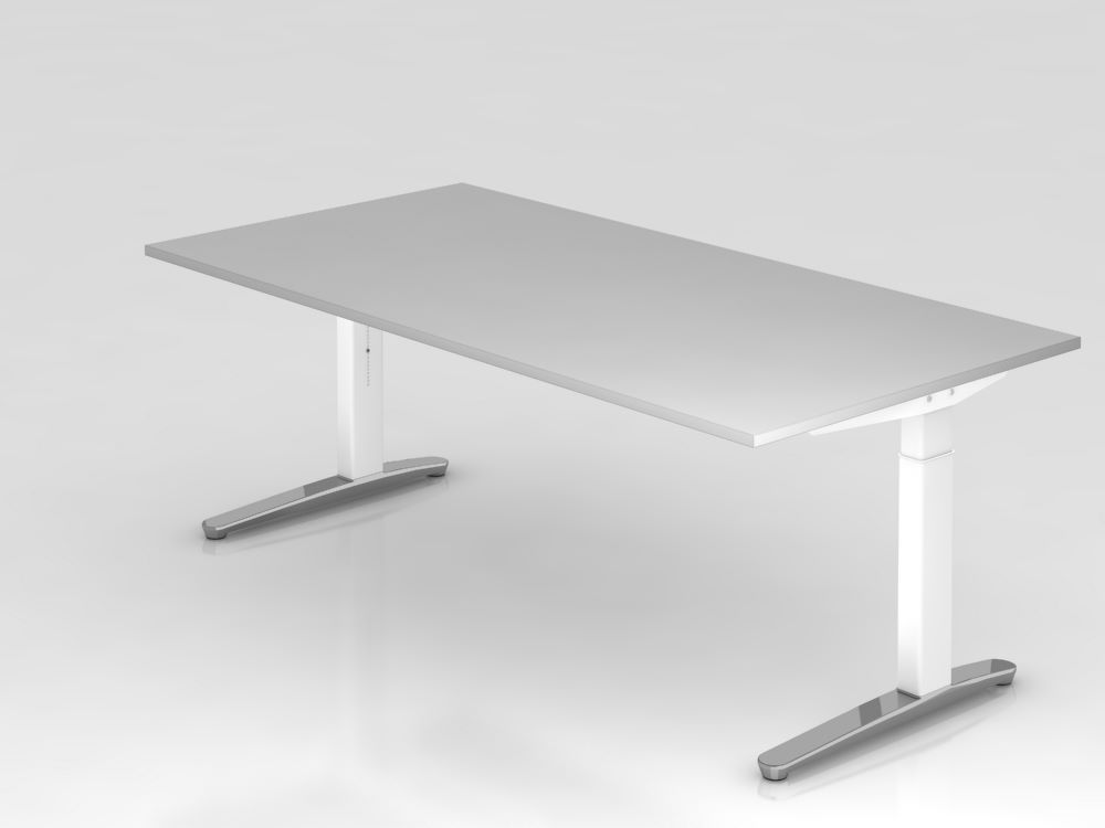 Produktbild Hammerbacher Schreibtisch mit Kabelwanne 200 x 100 cm Grau Weiß