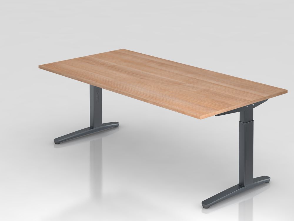 Produktbild Hammerbacher Schreibtisch höhenverstellbar 200 x 100 cm Nussbaum Graphit