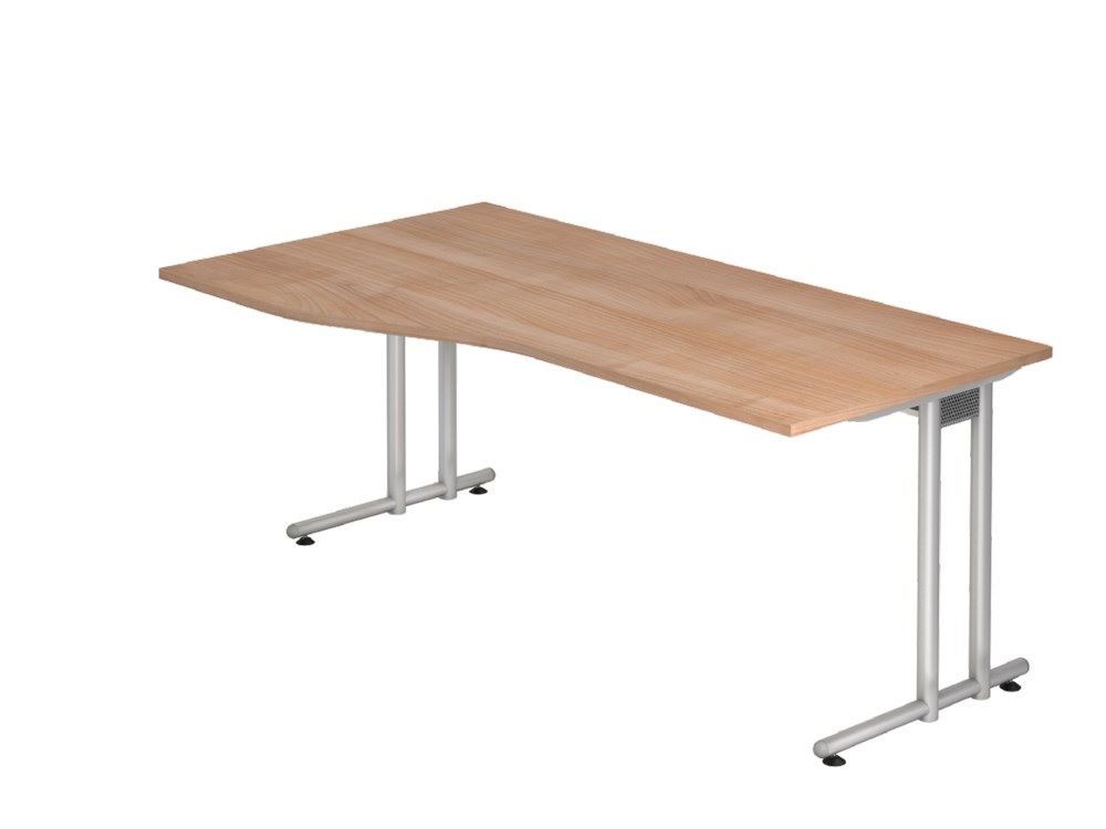 Produktbild Hammerbacher Schreibtisch C-Fuß 180 x 100/80 cm Nussbaum Silber