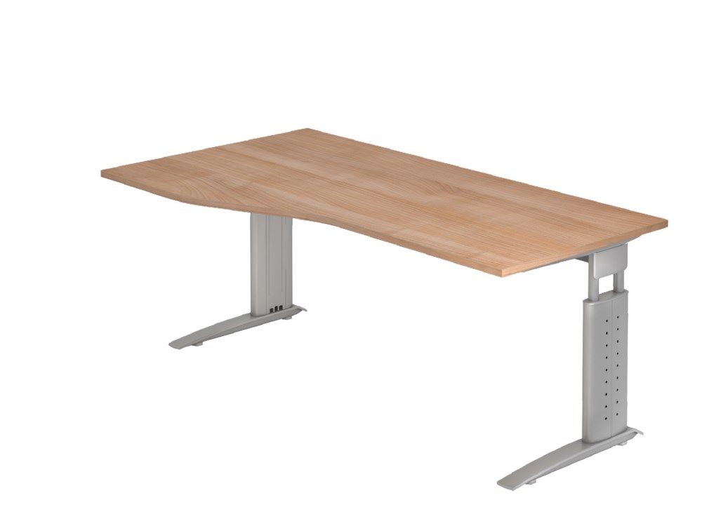 Produktbild Hammerbacher Schreibtisch C-Fuß 180 x 100/80 cm Nussbaum / Silber