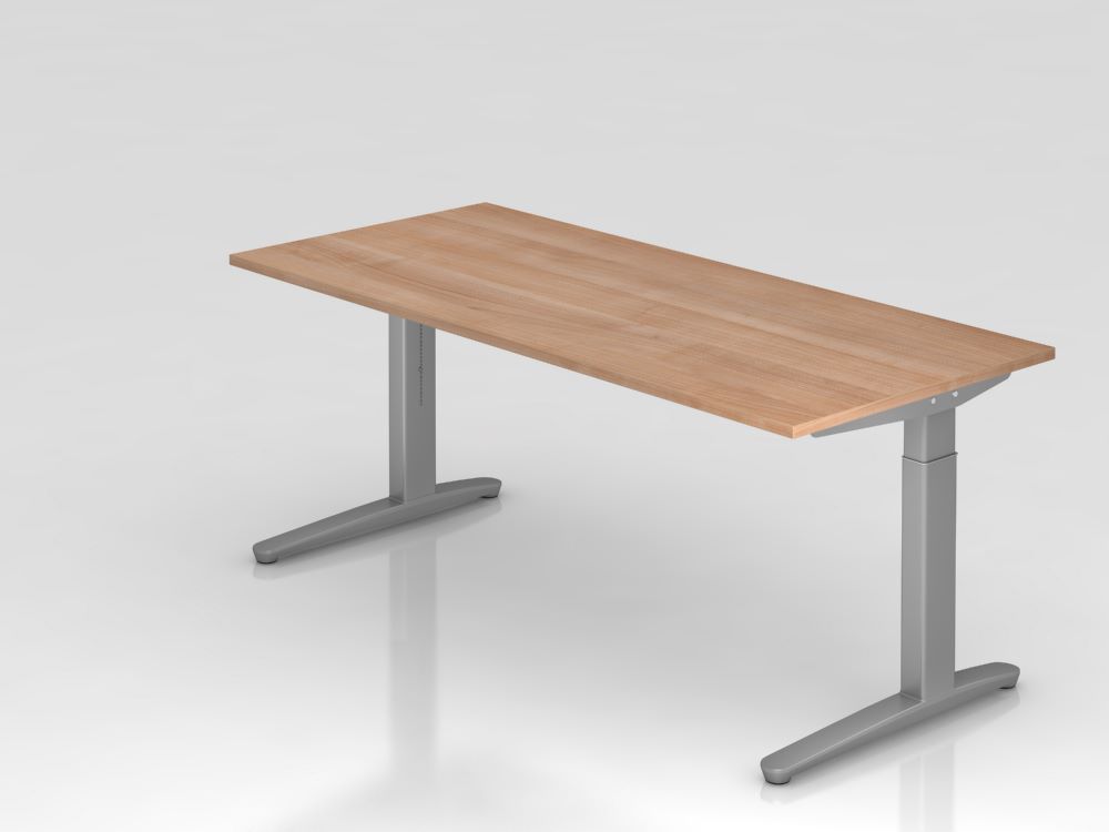 Produktbild Hammerbacher Schreibtisch mit Kabelwanne Maße 180 x 80 cm Nussbaum Silber