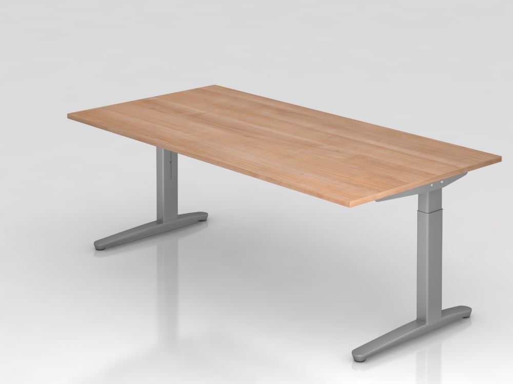 Produktbild Hammerbacher Schreibtisch mit C Fuß in silber 200 x 100 cm Platte Nussbaum