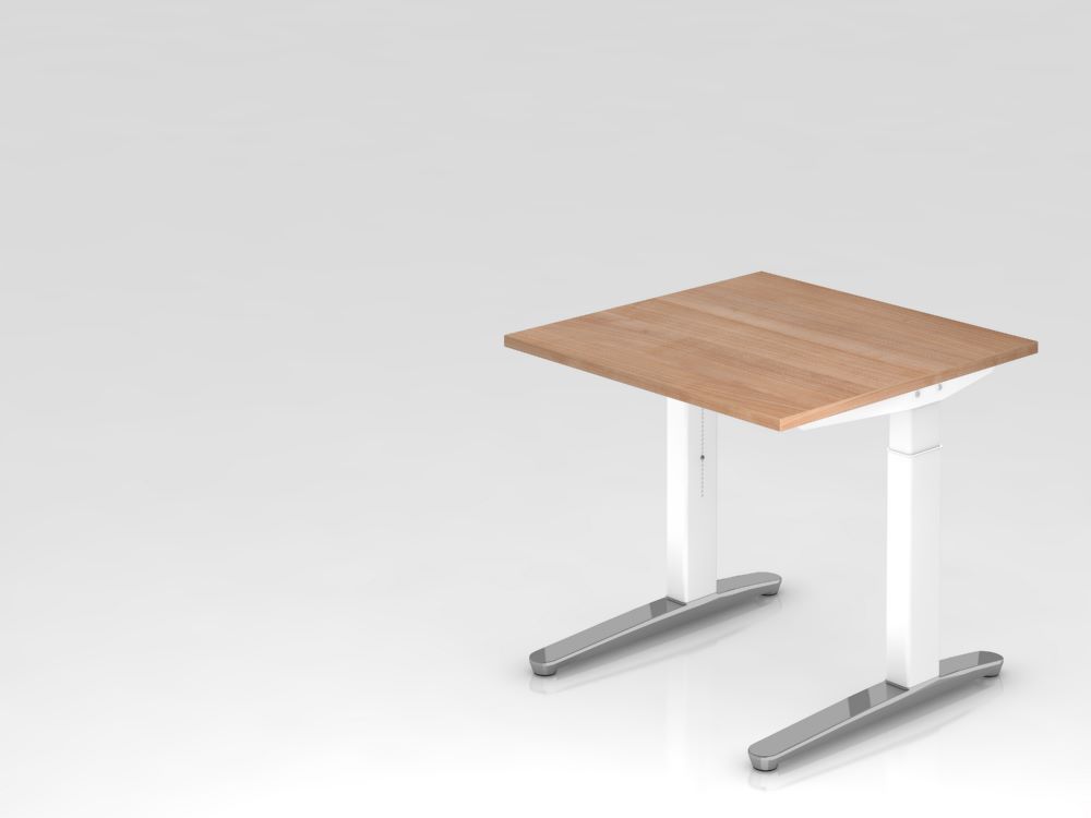 Produktbild Hammerbacher Schreibtisch XB08 C-Fuß 80 x 80 cm Nussbaum / Weiß Arbeitshöhe 65 - 85 cm