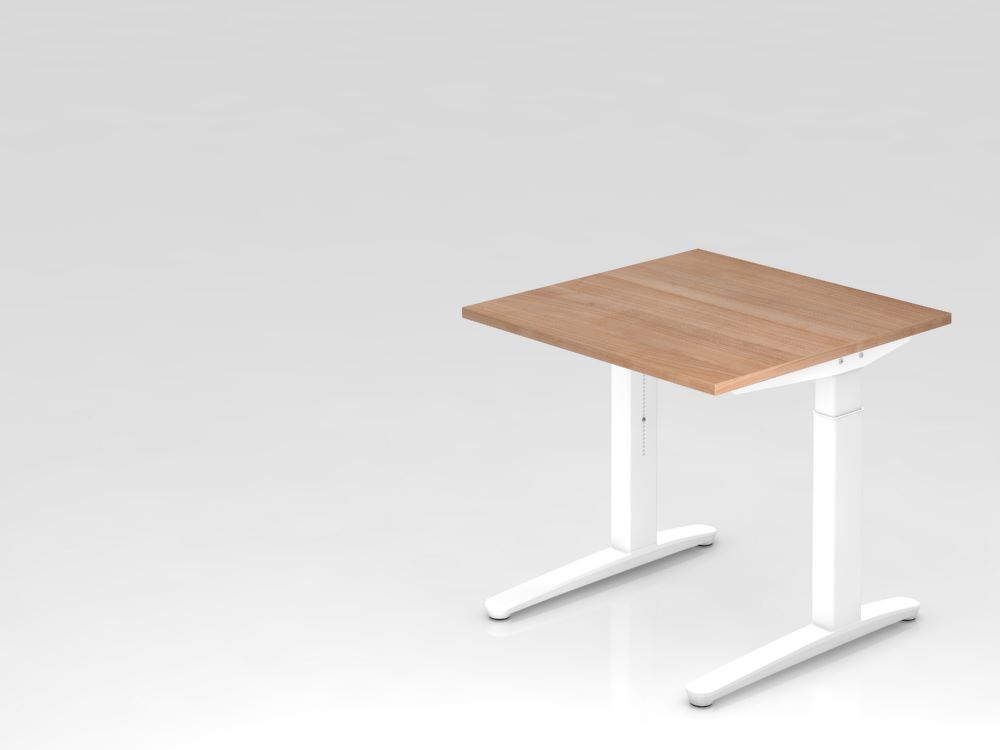 Produktbild Hammerbacher Schreibtisch C-Fuß-Gestell Weiß 80 x 80 cm Nussbaum