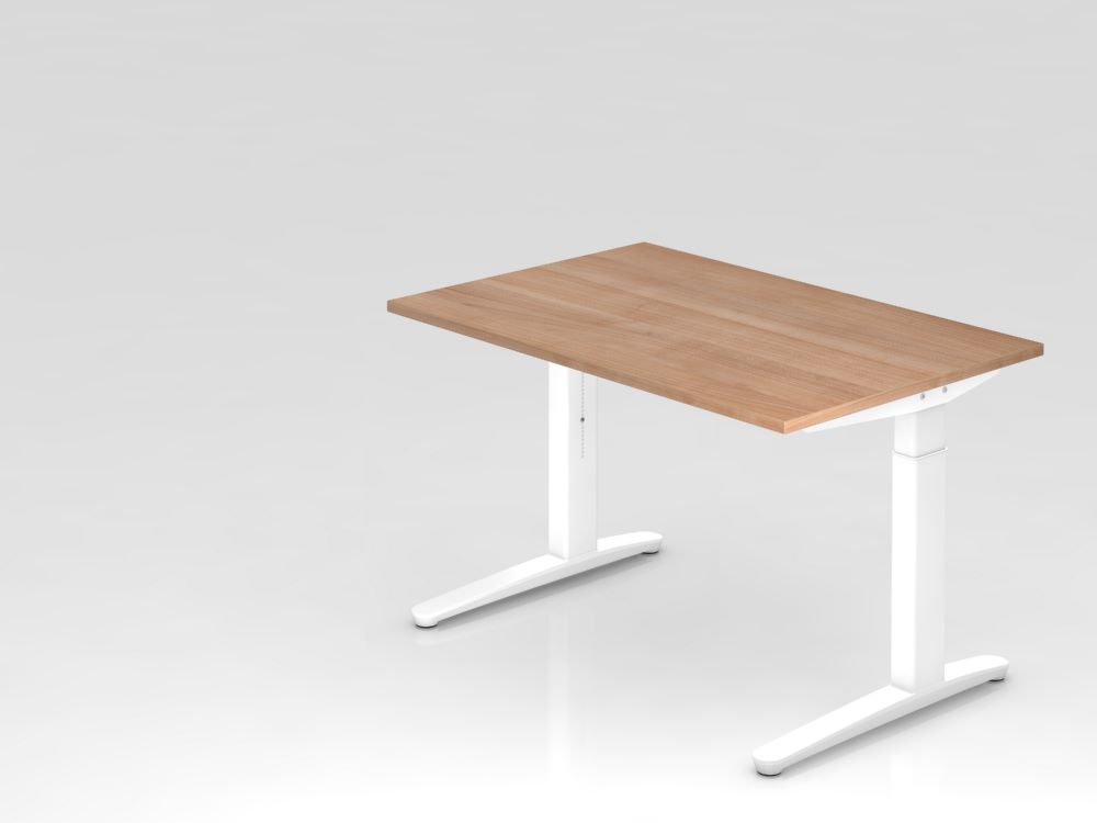 Produktbild Hammerbacher Schreibtisch C-Fuß 120 x 80 cm Nussbaum / Weiß Höhe 65 - 85 cm