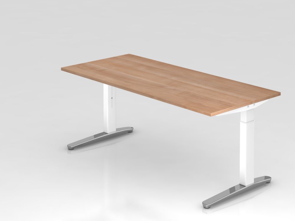 Produktbild Hammerbacher Schreibtisch mit C Fuß in weiß 180 x 80 cm Platte Nussbaum