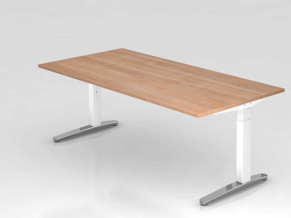 Produktbild Hammerbacher Schreibtisch mit Kabelwanne 200 x 100 cm Platte Nussbaum Weiß