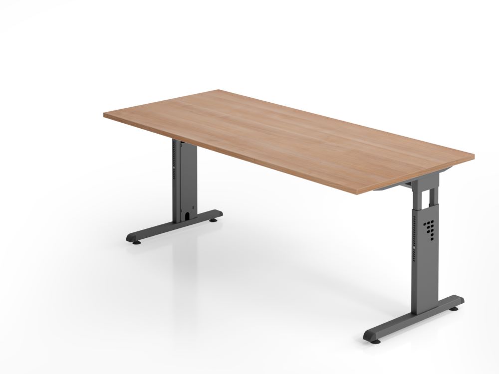 Produktbild Hammerbacher Schreibtisch OS19 C-Fuß höheneinstellbar 180 x 80 cm Nussbaum / Graphit