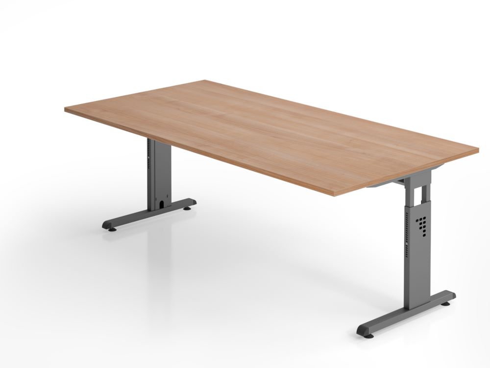 Produktbild Hammerbacher Schreibtisch C-Fuß höheneinstellbar 200 x 100 cm Nussbaum / Graphit