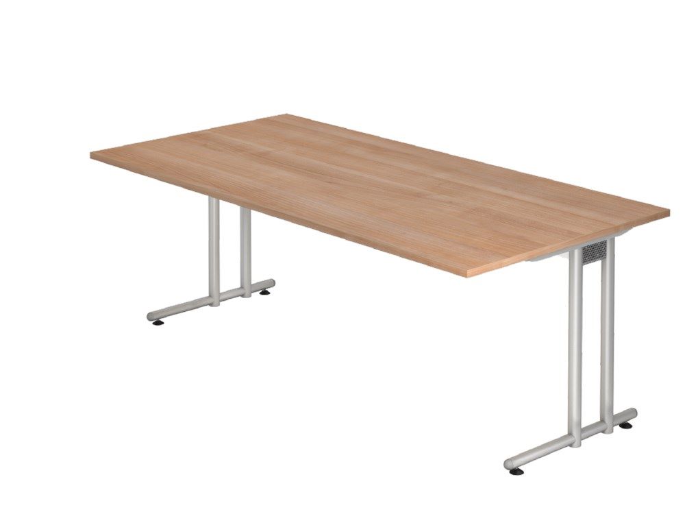 Produktbild Hammerbacher Schreibtisch C-Fuß 200 x 100 cm Nussbaum Silber