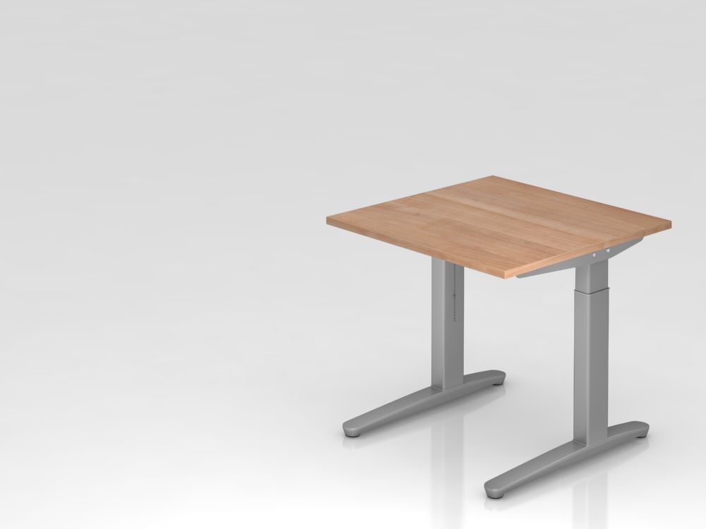 Produktbild Hammerbacher Schreibtisch XB08 C-Fuß 80 x 80 cm Nussbaum / Silber Arbeitshöhe 65 - 85 cm