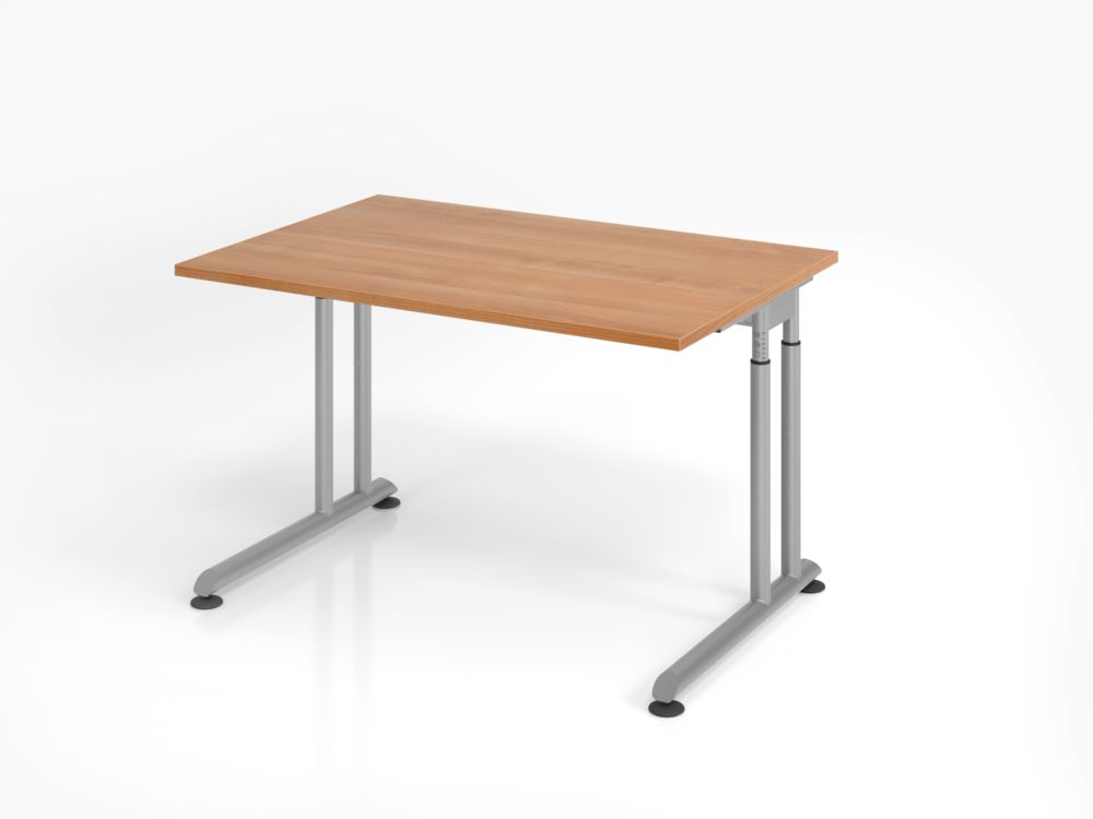 Produktbild Hammerbacher Schreibtisch C-Fuß 120 x 80 cm Nussbaum / Silber Arbeitshöhe 68 - 82 cm