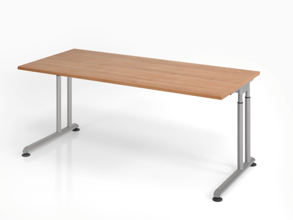 Produktbild Hammerbacher Schreibtisch C-Fuß 180 x 80 cm Nussbaum / Silber höheneinstellbar