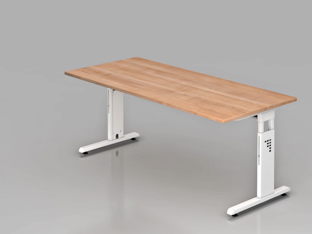 Produktbild Hammerbacher Schreibtisch C-Fuß 180 x 80 cm Nussbaum / Weiß Arbeitshöhe 65 - 85 cm