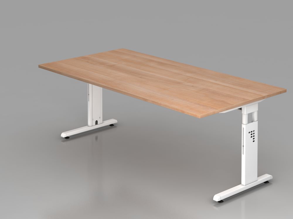 Produktbild Hammerbacher OS2E Schreibtisch C-Fuß 200 x 100 cm Nussbaum / Weiß Höhe 65 - 85 cm