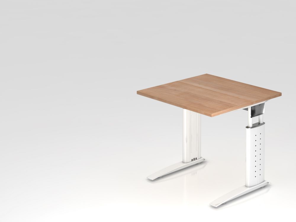 Produktbild Hammerbacher Schreibtisch C-Fuß 80 x 80 cm Nussbaum / Weiß