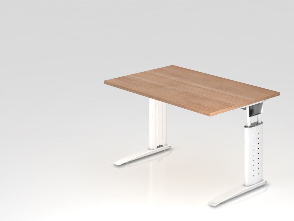 Produktbild Hammerbacher Schreibtisch US12 C-Fuß 120 x 80 cm Nussbaum / Weiß höhe 68 - 86 cm