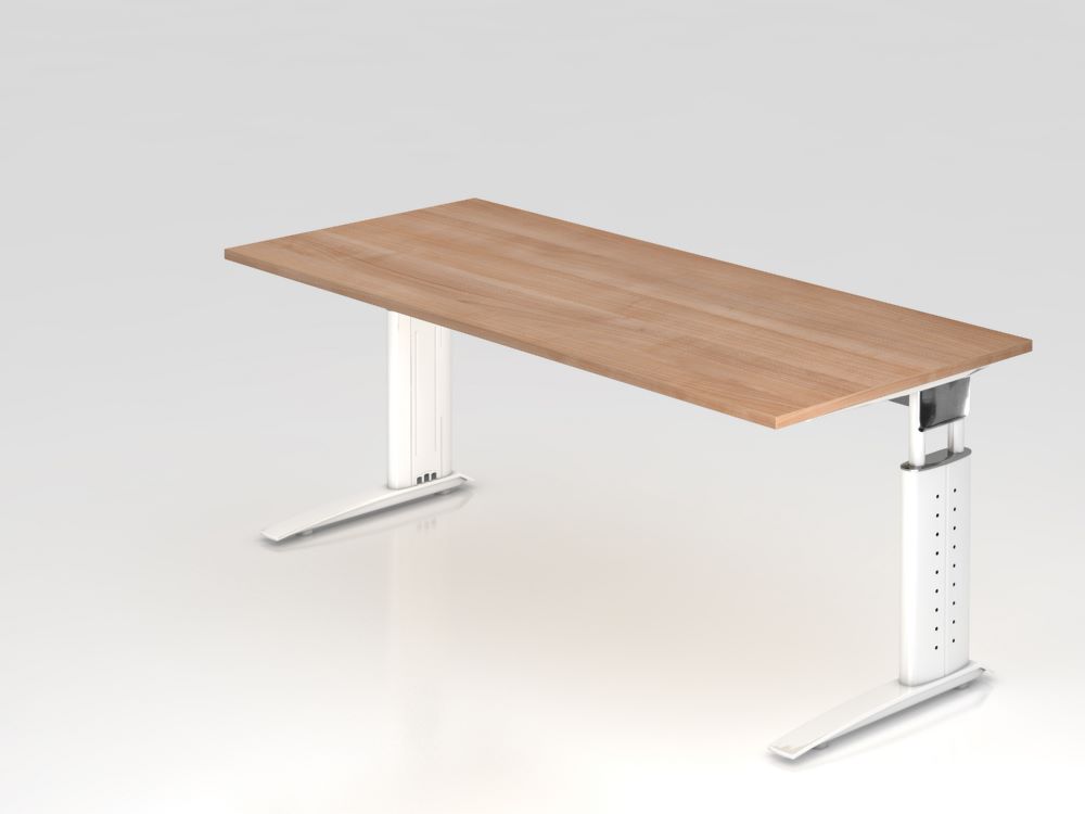 Produktbild Hammerbacher Schreibtisch C-Fuß 180 x 80 cm Nussbaum / Weiß Arbeitshöhe 68 - 86 cm