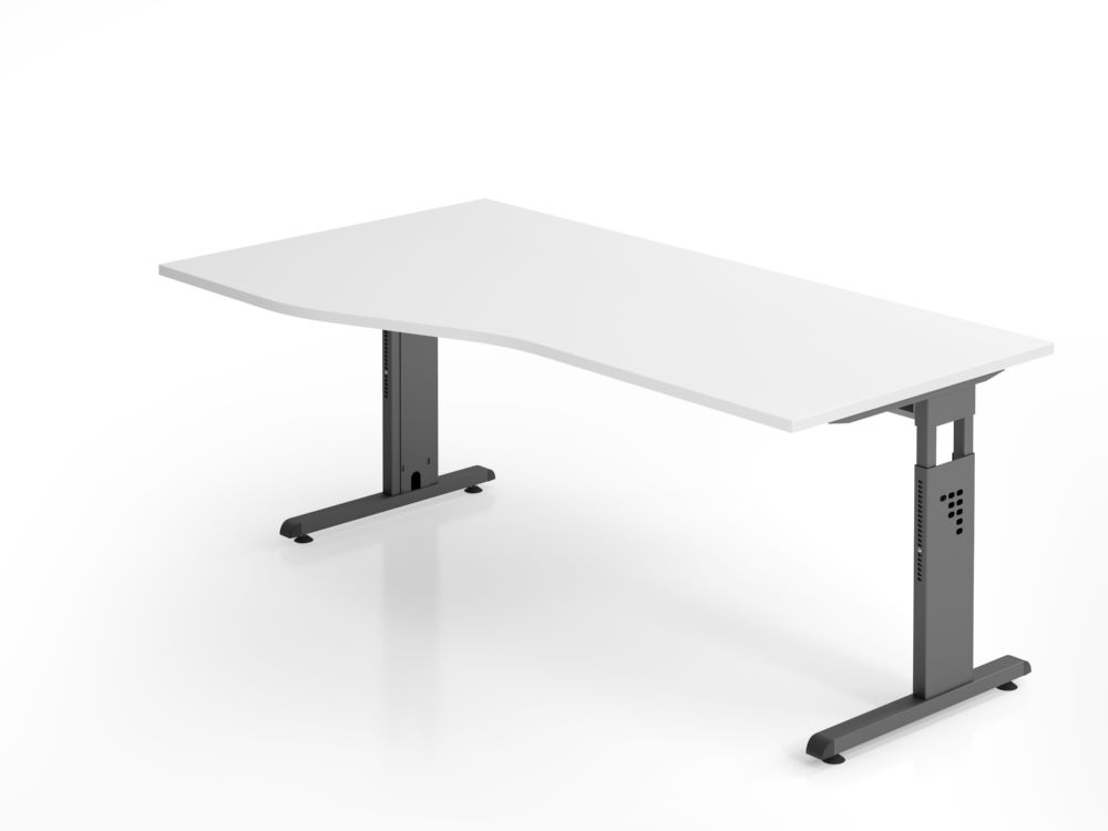 Produktbild Hammerbacher Schreibtisch Arbeitshöhe 65 - 85 cm C-Fuß 180 x 100 / 80 cm Weiß / Graphit