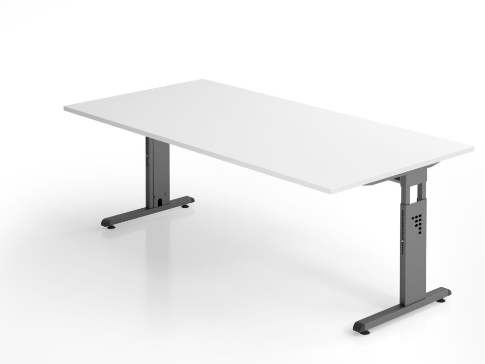 Produktbild Hammerbacher OS2E Schreibtisch C-Fuß 200 x 100 cm Weiß / Graphit Höhe 65 - 85 cm