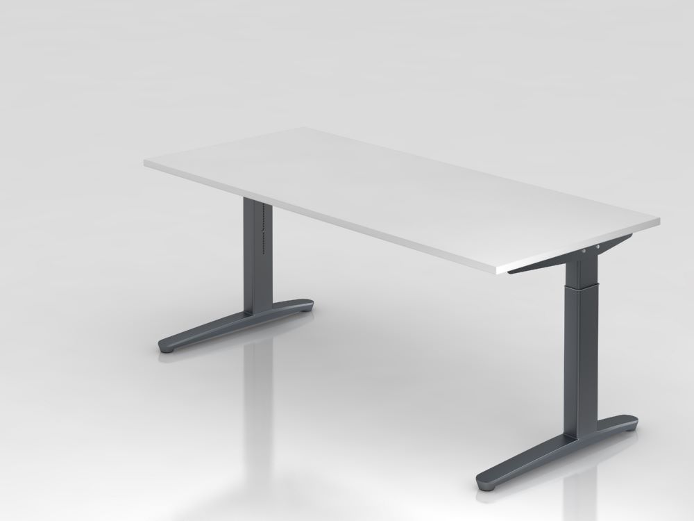 Produktbild Hammerbacher Schreibtisch rechteckige Platte in weiß 180 x 80 cm Füße Graphit