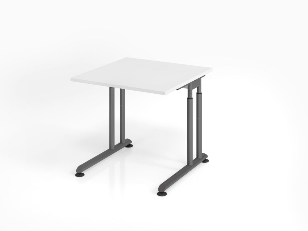 Produktbild Hammerbacher Schreibtisch C-Fuß 80 x 80 cm Weiß / Graphit Arbeitshöhe 68 - 82 cm