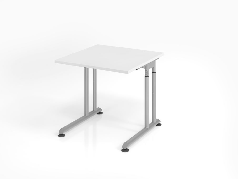 Produktbild Hammerbacher Schreibtisch C-Fuß-Gestell Silber 80 x 80 cm Weiß