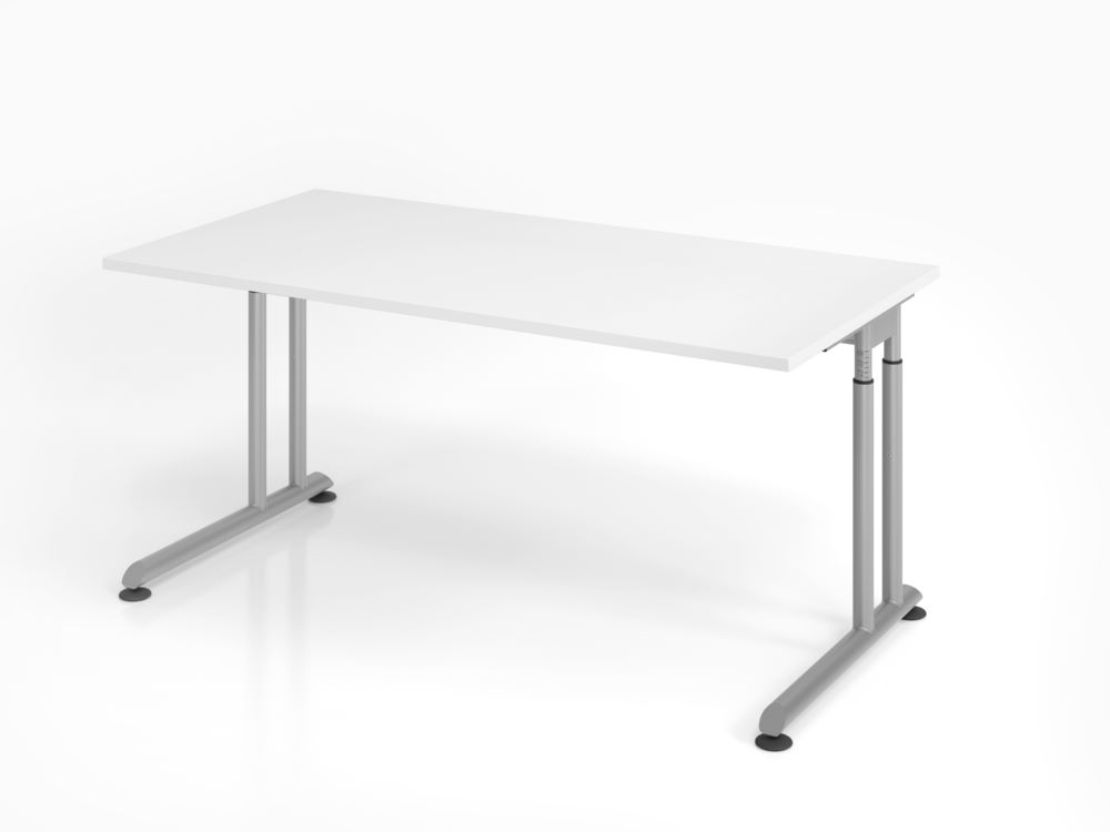 Produktbild Hammerbacher Schreibtisch C-Fuß 160 x 80 cm Höhe 68 - 82 cm Weiß / Silber