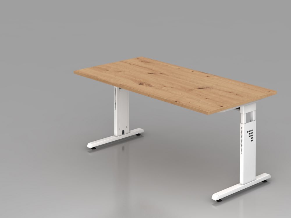 Produktbild Hammerbacher Schreibtisch C-Fuß 160 x 80 cm Asteiche / Weiß Höhe 65 - 85 cm