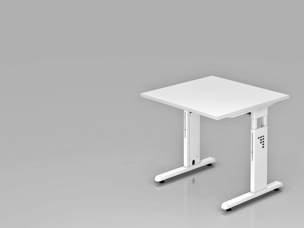 Produktbild Hammerbacher Schreibtisch C-Fuß 80 x 80 cm Weiß / Weiß  Arbeitshöhe 65 - 85 cm
