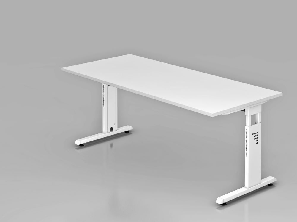 Produktbild Hammerbacher Schreibtisch C-Fuß 180 x 80 cm Weiß / Weiß Arbeitshöhe 65 - 85 cm