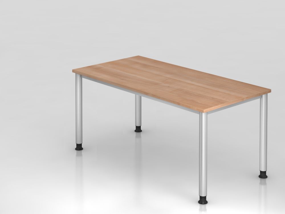Produktbild Hammerbacher Schreibtisch Höhe 68,5 - 81cm 160 x 80 cm Nussbaum 4-Fuß-Gestell in Silber