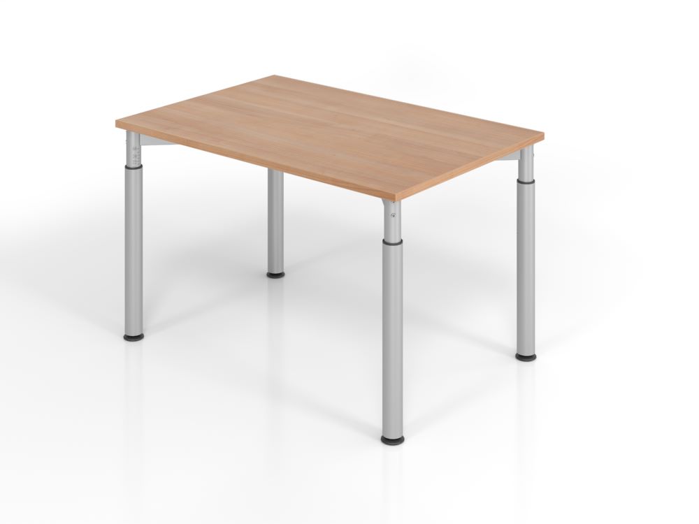 Produktbild Hammerbacher Schreibtisch 4 Fuß 120 x 80 cm Nussbaum / Silber Höhe 68 - 82 cm