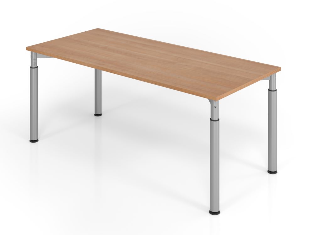 Produktbild Hammerbacher Schreibtisch 4 Fuß 180 x 80 cm Nussbau / Silber Höhe 68 - 82 cm