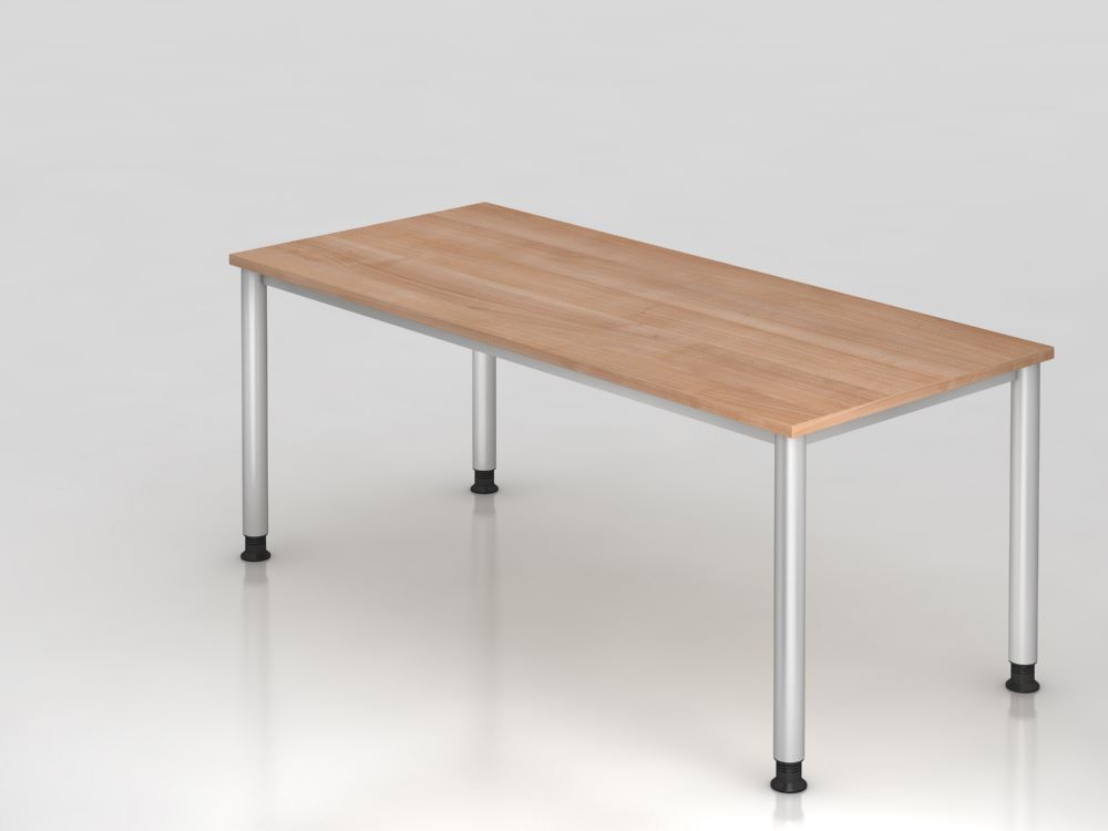 Produktbild Hammerbacher Schreibtisch HS19 4 Fuß 180 x 80 cm Nussbaum / Silber höhenverstellung bis 88 cm
