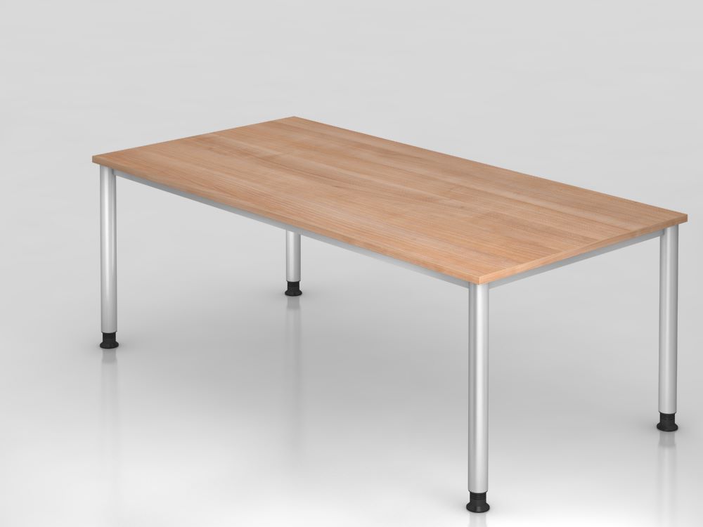 Produktbild Hammerbacher Schreibtisch 4 Fuß 200 x 100 cm Platte Nussbaum / Silber