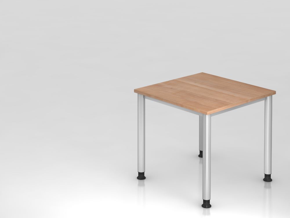 Produktbild Hammerbacher Schreibtisch 4 Fuß 80 x 80 cm Nussbaum / Silber Arbeitshöhe 68,5 - 81cm
