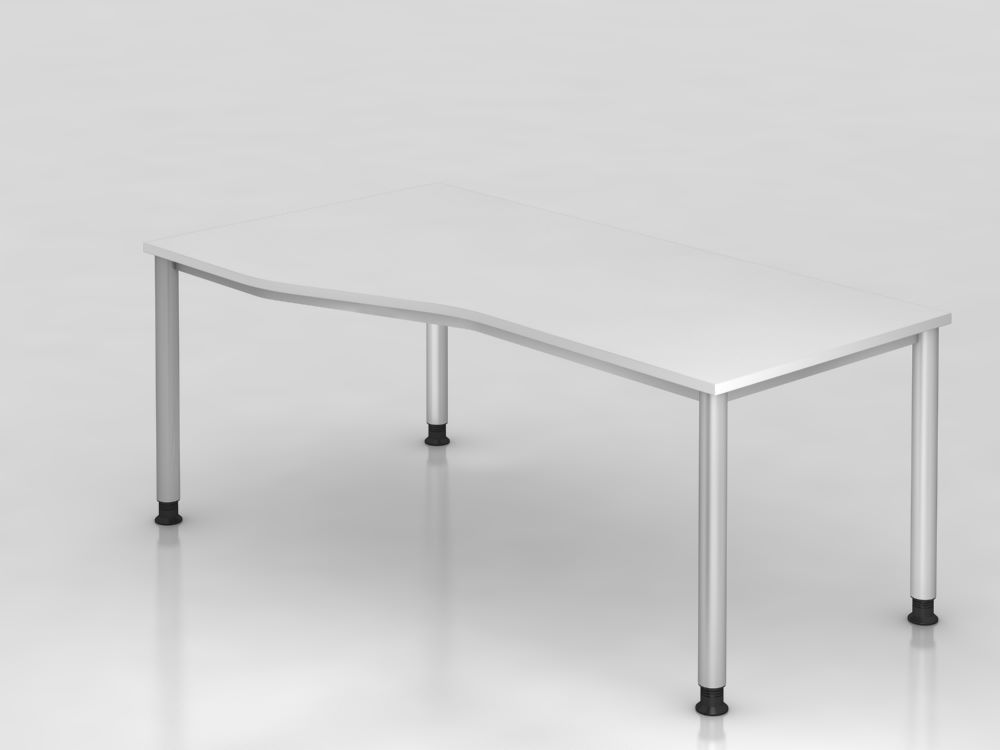 Produktbild Hammerbacher Schreibtisch HS18 4 Fuß 180 x 100 / 80 cm Weiß / Silber Höhe 68,5 - 81 cm