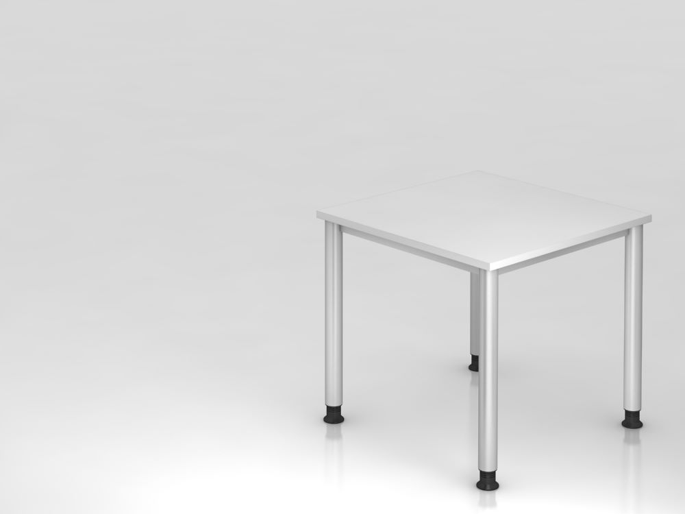 Produktbild Hammerbacher Schreibtisch HS08 4 Fuß 80 x 80 cm Weiß / Silber stufenlos einstellbar