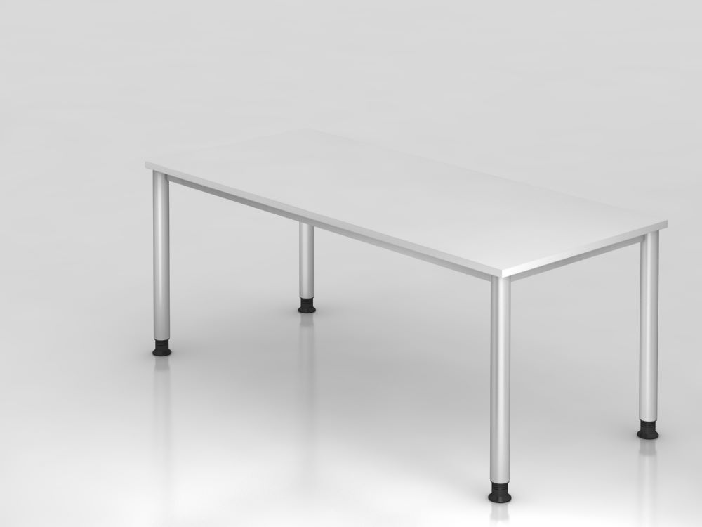 Produktbild Hammerbacher Schreibtisch 4 Fuß 180 x 80 cm Weiß 4-Fuß-Gestell in Silber