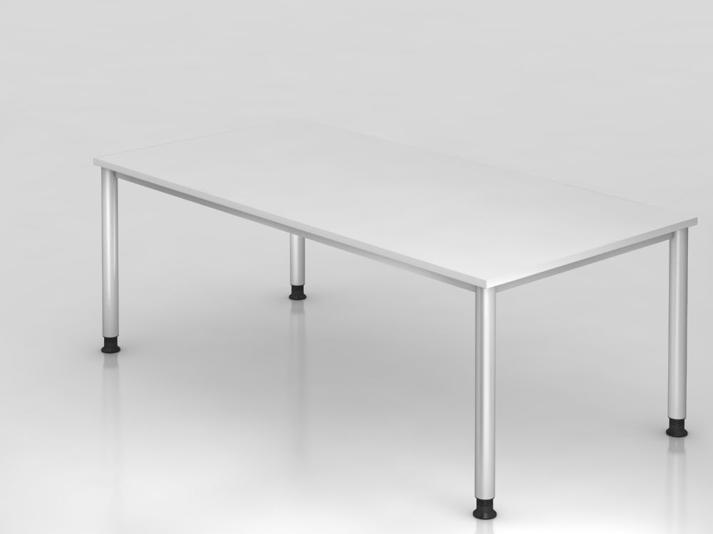 Produktbild Hammerbacher Schreibtisch HS2E 200 x 100 cm Weiß / Silber 4 Fuß
