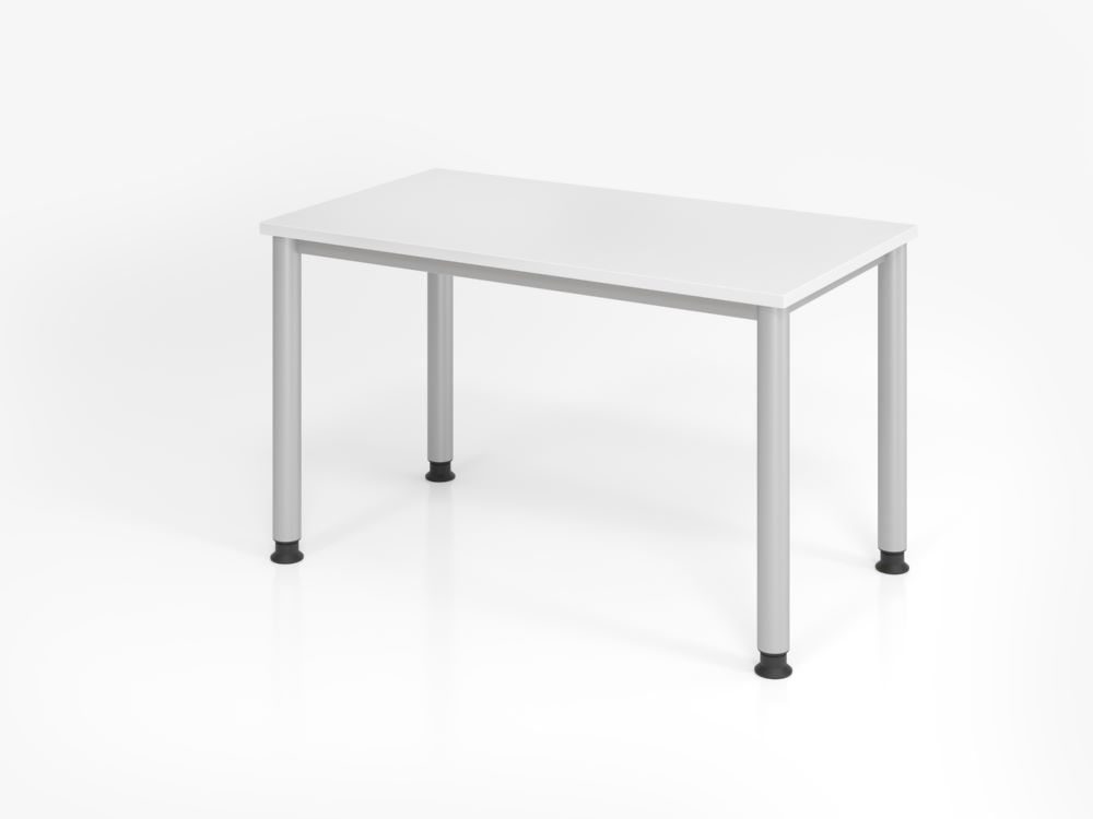 Produktbild Hammerbacher Schreibtisch HS612 4 Fuß 120 x 67 cm Platte Weiß 25 mm Silber